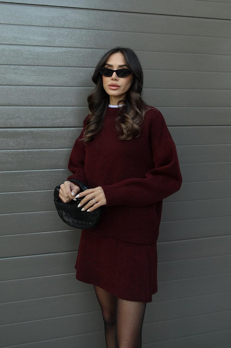 Rachel Knit Set - Wine Red - L