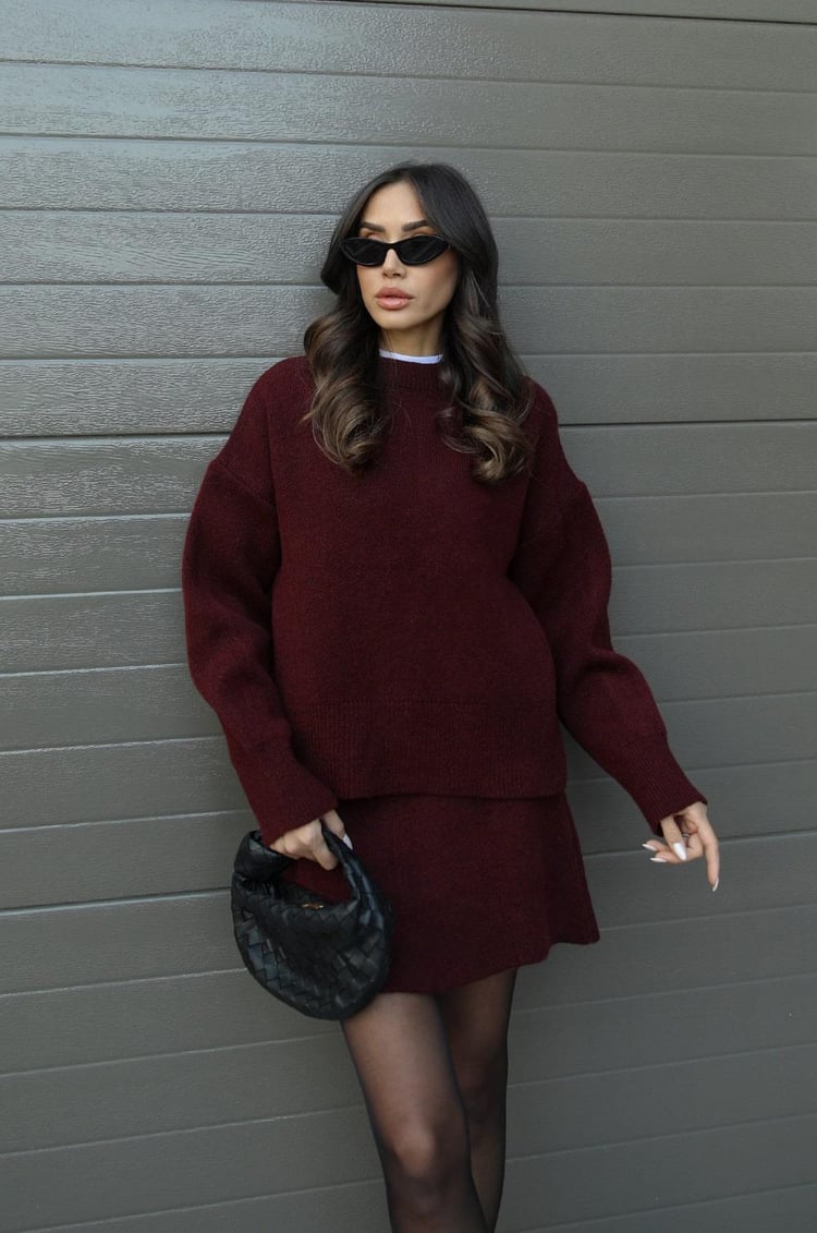 Rachel Knit Set - Wine Red - M