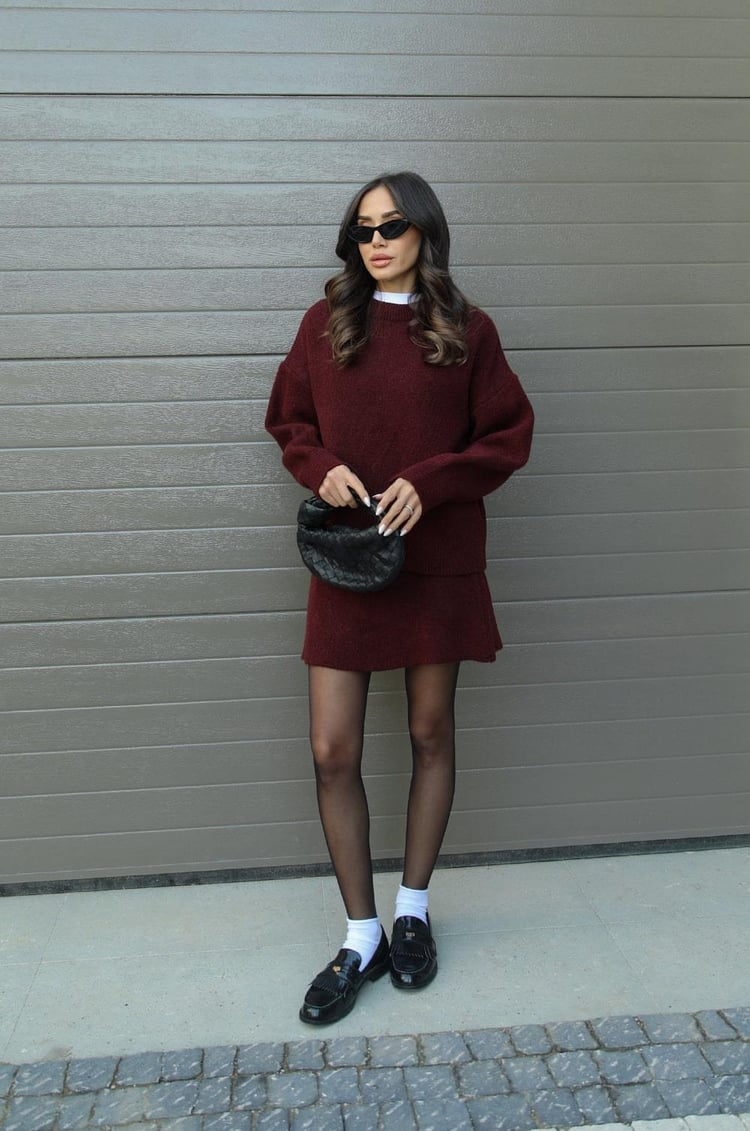 Rachel Knit Set - Wine Red - S