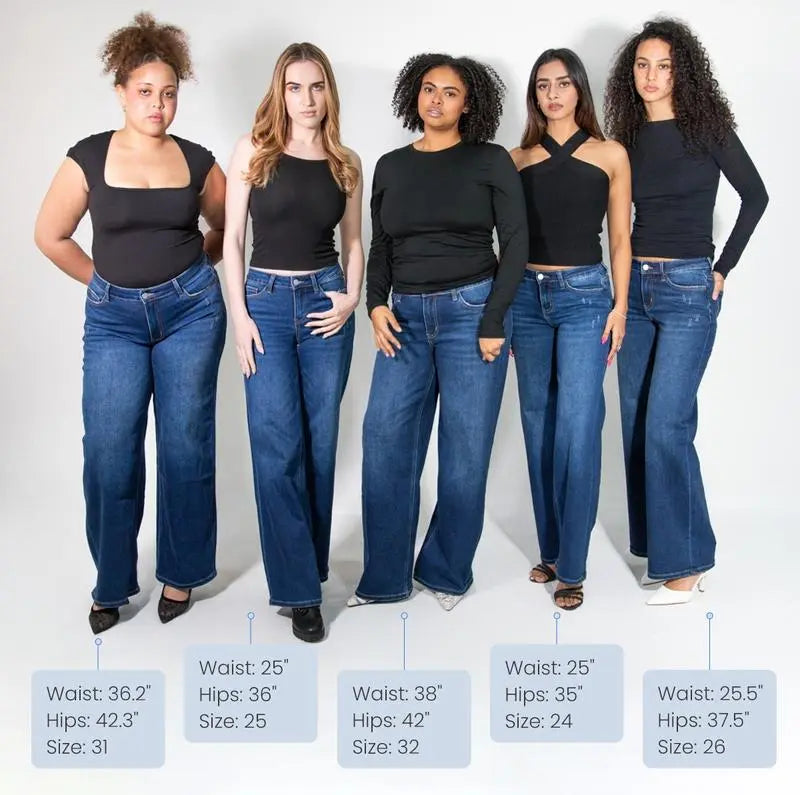 BBL Jeans- Mid-Low Rise Stretch Wide-Leg Jeans - Dark Blue - M