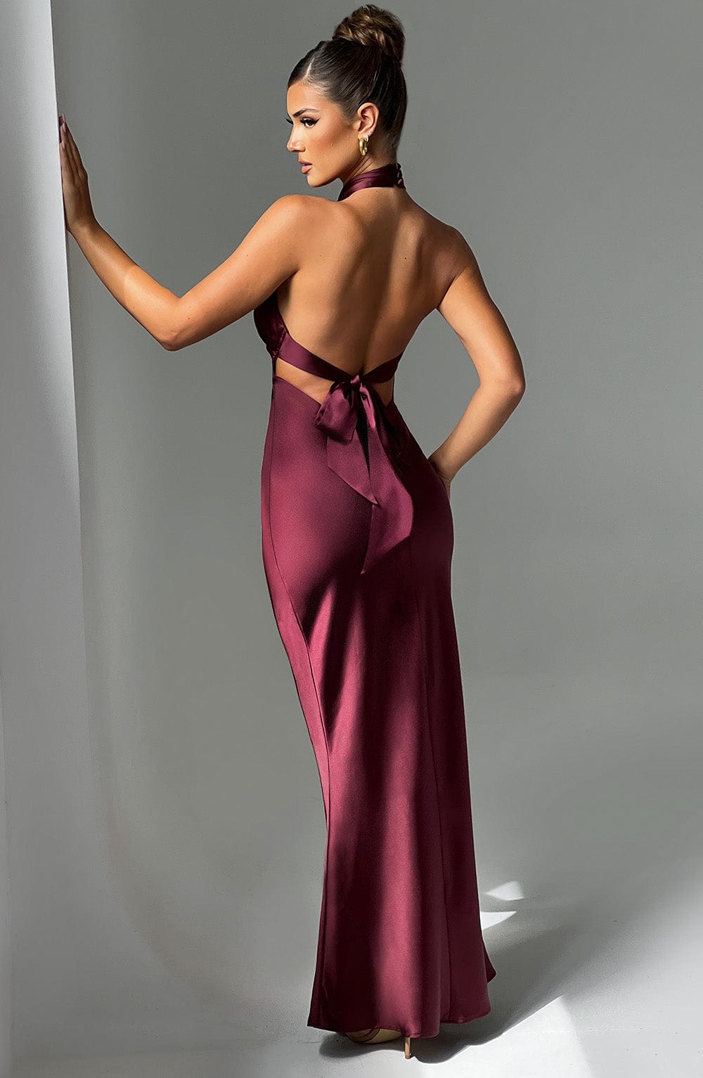 Rosaminta Halter Maxi Dress - Burgundy - S - Burgundy