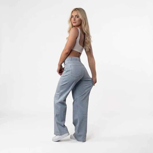 BBL Jeans- Mid-Low Rise Stretch Wide-Leg Jeans - Light Blue - M