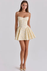 Amber Floral Mini Dress - Buttercream Yellow - XS