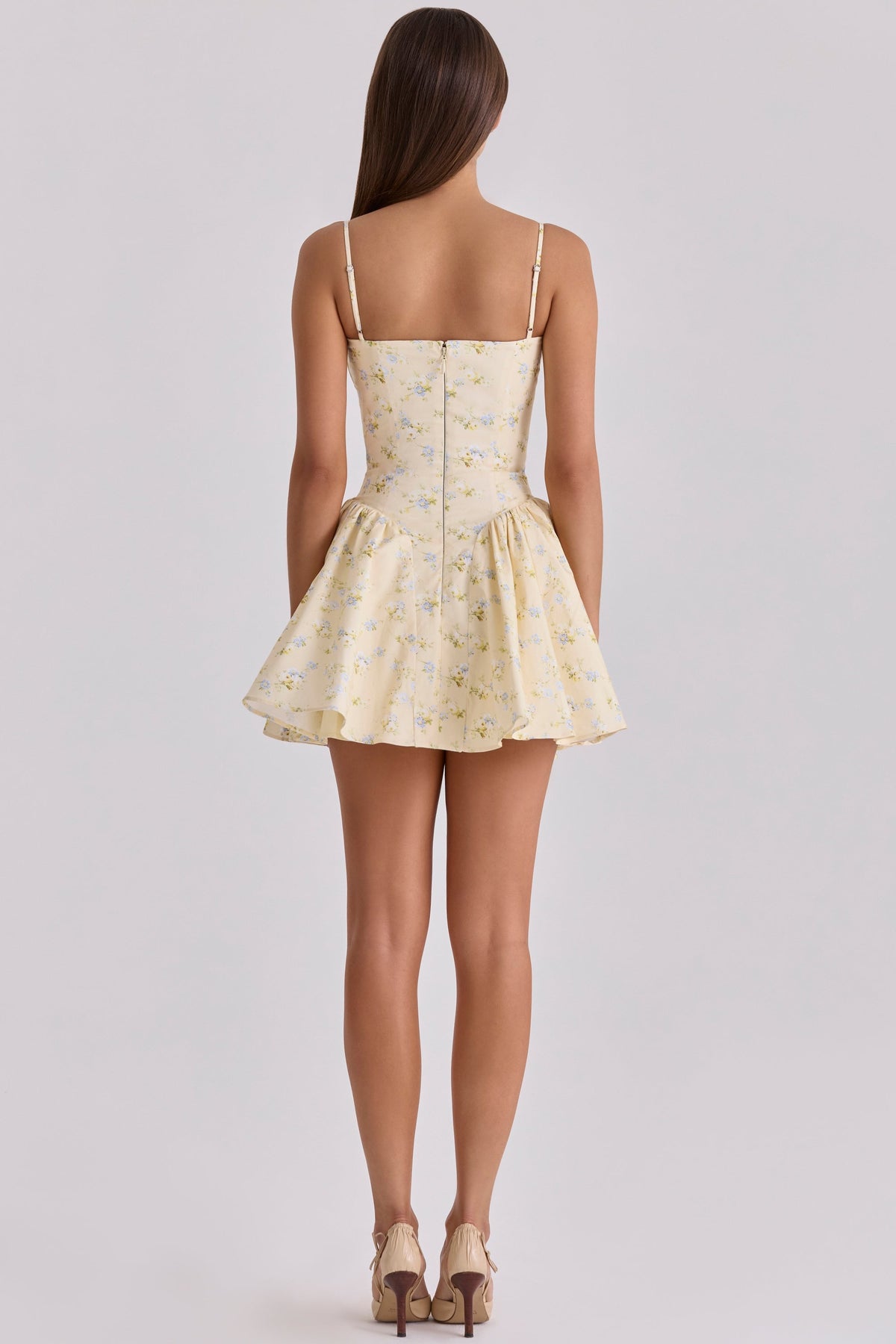 Amber Floral Mini Dress - Buttercream Yellow - M
