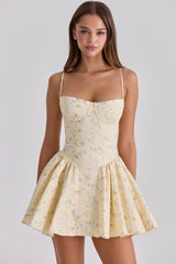 Amber Floral Mini Dress - Buttercream Yellow - XL