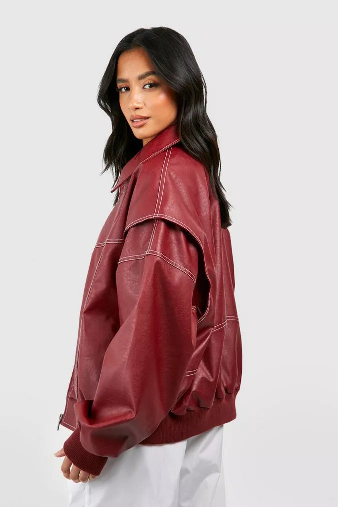 Lizzy Leather Jacket - Red - M