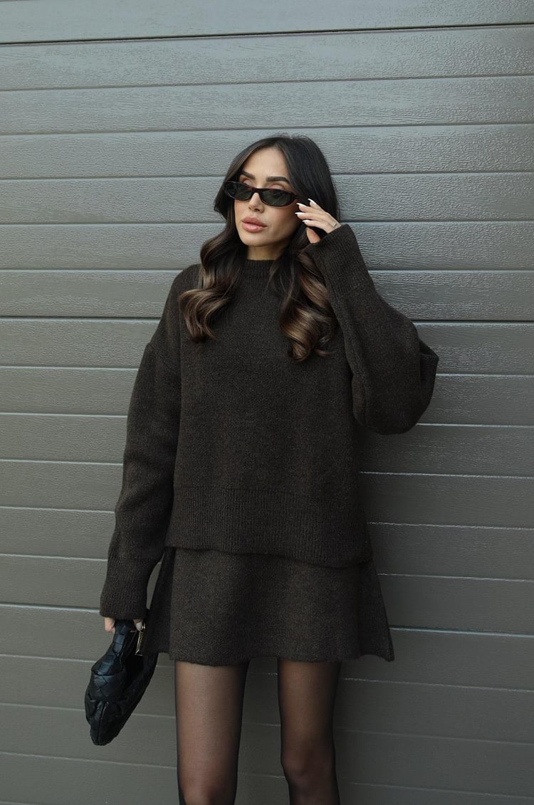 Rachel Knit Set - Brown - S