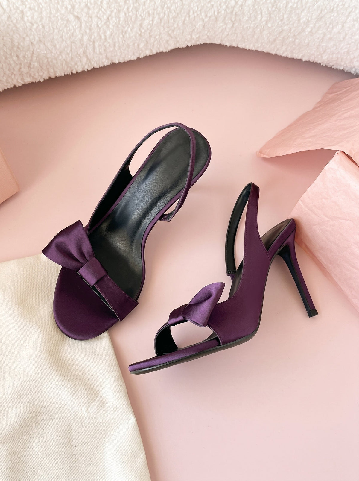 Bow Stiletto Slingback Heel - Purple - 39