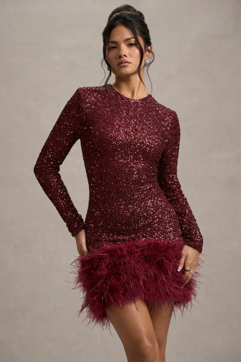 Claudia Mini Dress - Wine Red - XS