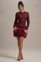 Claudia Mini Dress - Wine Red - M