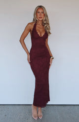 Mirabel Lace Maxi Dress - M - Burgundy