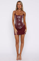 Starlet Sequin Mini Dress - Wine Red - L