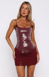 Starlet Sequin Mini Dress - Wine Red - XS