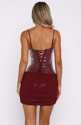 Starlet Sequin Mini Dress - Wine Red - M